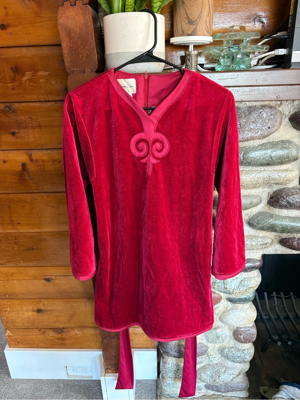 Vintage Diamond Tea Burgundy Velour Mini Lounge Dress Belted M